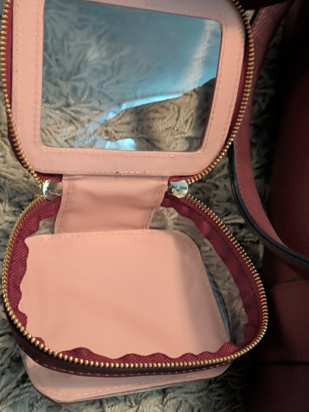 Poppy & Peonies Wine Red Tote with Matching Pouches Berry Color - Picture 6 of 10